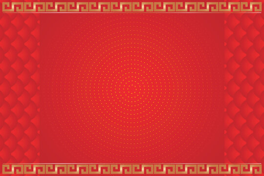 Elegant red and gold Chinese New Year background featuring a traditional meander pattern border perfect for festive designs and cultural celebrations EPS vector
