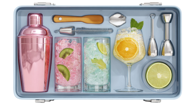 Colorful paint brush set and kitchen utensils on a white isolated background