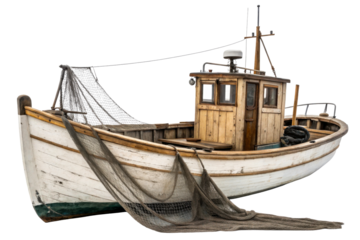 Wooden fishing boat with nets