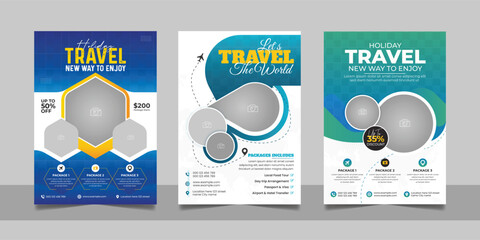 Set of Travel Agency Flyer Holiday Modern A4 Template Design bundle