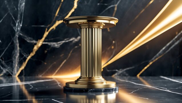 Gold column is sitting on a marble floor. Graphic, photo, vector, images, illustration, art, design, clipart, abstract, digital, tshirt, pattern, mockup, stock