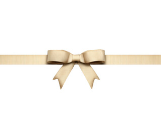 Fototapeta premium Beige ribbon bow with tails on transparency background elegant decorative element for gift wrapping celebration festive isolated simple classic cheerful suitable for holiday design