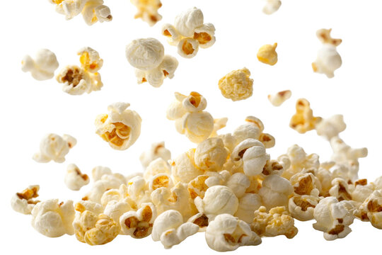 Flying popcorn kernels heap snack movie theater food, cut out transparent - Powered by Adobe