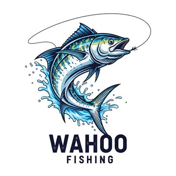 wahoo fish as a logo print design on various media such as t-shirts, mugs, hats, tote bags, etc. for various events related to fishing hobbies, vintage cartoon flat design illustration