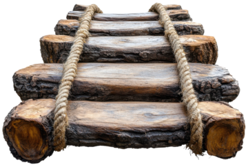Rustic Wood Ladder with Rope Adventure Climb Textured Timber Nautical Decor DIY Project Step Up