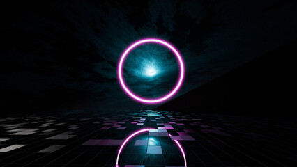 3D rendering abstract background landscape ring portal