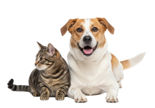 Dog and cat together transparent background cutout png