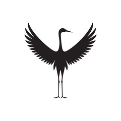 Obraz premium Black Silhouette of Sandhill Crane Gracefully Flying Against White Background