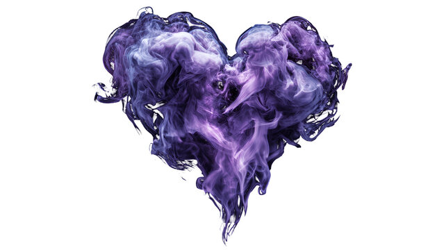 Purple watercolor heart shaped smoke with rose and flower design symbol of love