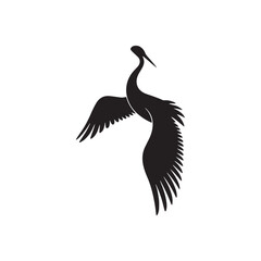 Obraz premium Black Silhouette of Sandhill Crane Gracefully Flying Against White Background