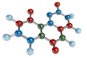 Atom bonding model with colored spheres and metallic connections