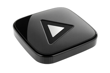 Glossy black square object with play symbol inset