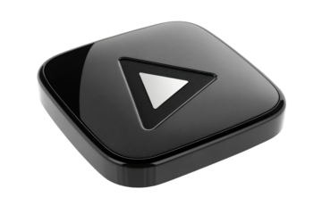 Glossy black square object with play symbol inset