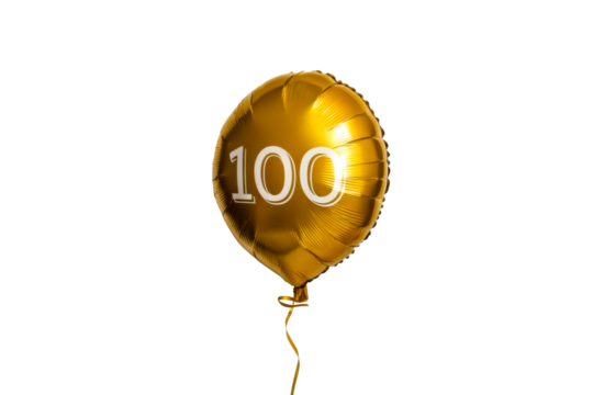 Golden Balloon With Number 100 Floating