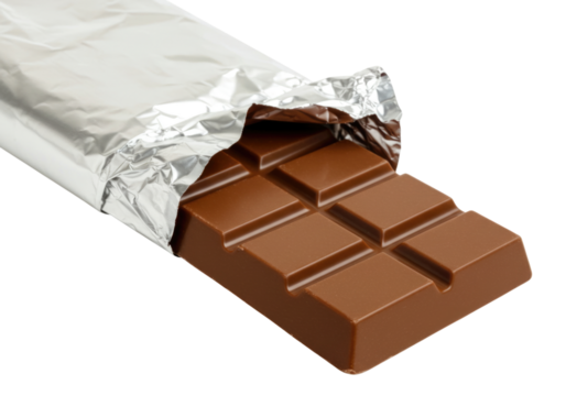 Chocolate bar in foil wrapper transparent background cutout png
