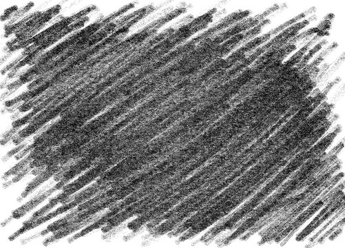 Gray texture background hatched with pencil. The center is a solid area, while the edges feature expressive strokes that create a frame effect or a scribbled surface. Template, copy space, poster.