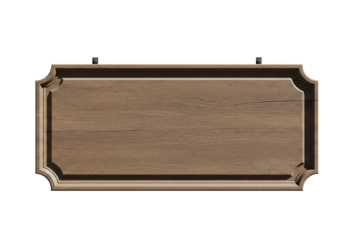 Blank vintage wooden pub sign with a classic carved frame. Retro style signboard isolated on a white background for mockup or design element