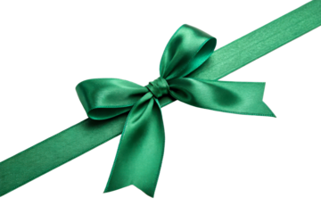 Green Satin Ribbon Tied into a Bow on White
