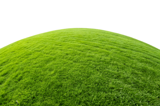 Green grassy hillside mound isolated on white background, cut out transparent