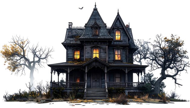 Eerie Victorian Mansion - A Haunting Halloween Night Scene. - Powered by Adobe