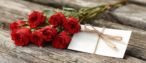Romantic still life with red roses and black card valentine concept wedding greeting love message romantic background