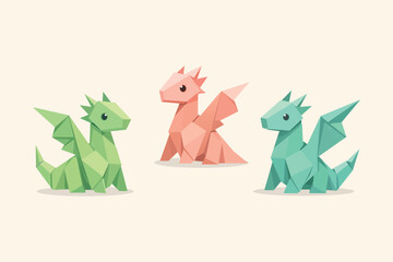 polygon origami cute dragons bundle