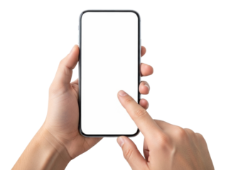 Hand holding a smartphone transparent background cutout png