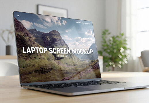 Laptop mockup in living room