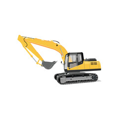 Yellow Crawler Excavator. Construction and Industrial Machinery Vector Art Illustration.eps