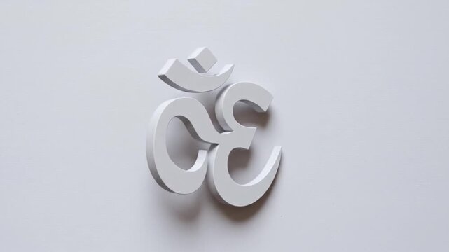 A minimalist 3D white Om symbol against a white textured background
