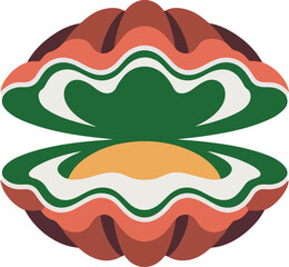 Naklejka premium Vibrant vector graphic of an open bivalve shell showcasing a precious pearl in its green and orange interior