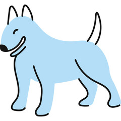Light Blue Bull Terrier Dog Standing Happy Cartoon Style Transparent Background Simple Outline