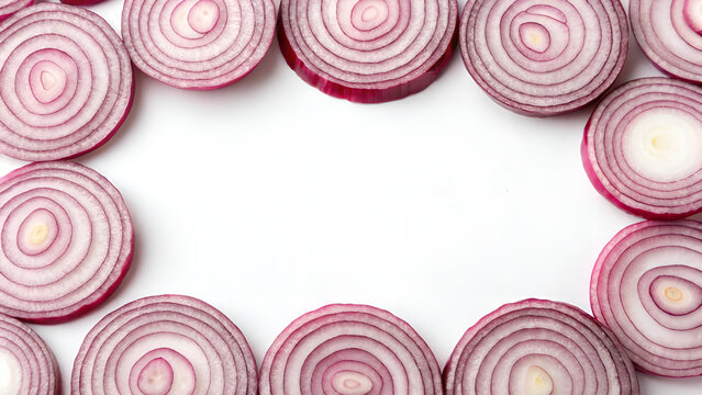 Fresh red onion rings border on - Powered by Adobe