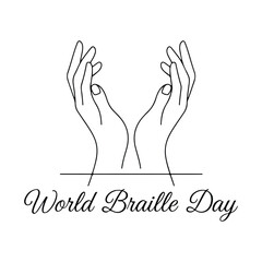 World braille day illustration with open hands and elegant text