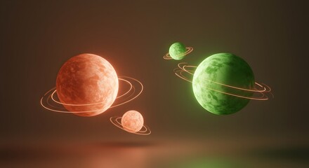 Conceptual rendering of planets with rings against a space background.