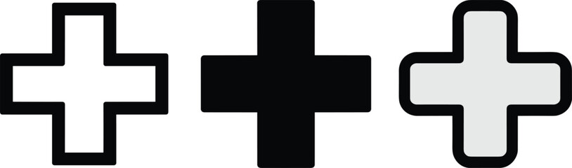 Obraz premium Three plus signs in white black and light gray cross symbol