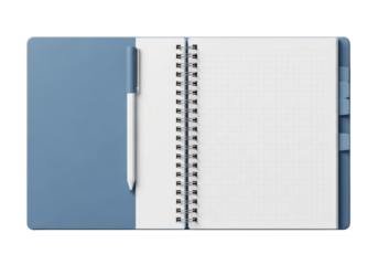 Blue notebook with pen transparent background cutout png