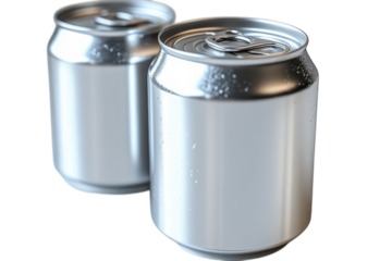 Two Silver Soda Cans with Condensation Refreshing Drink Soft Drinks Product Photography and Studio