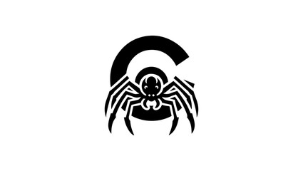lettre C spider logo, spider vector, spider icon in black and white and silhouettes, insect, animal, symbol, icon, illustration, arachnid, bug, web, black, danger, nature halloween, spider, vector