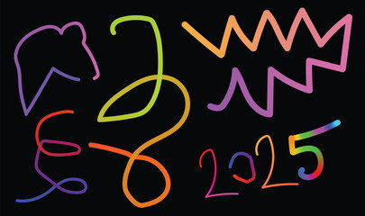 Black Posters with Color Gradient Lines. Abstract Dynamic Colorful Shapes on Dark Background