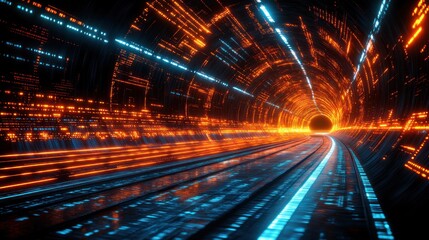 Fototapeta premium Neon tunnel, futuristic, glowing