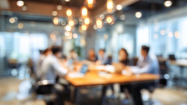Blur office meeting blurred background with business people working group in boardroom discussion for teamwork brainstorming executive seminar or professional training in small startup : Generative AI