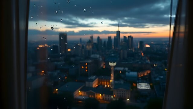 비오는 창문 너머로 바라본 도시 야경a night view of the city from a rainy window