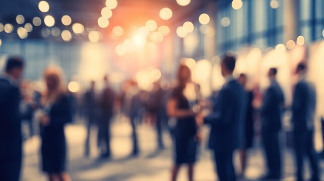 networking event blur featuring professionals in a conference hall engaging in career discussions corporate meetings and social networking opportunities in a business environment. High quality