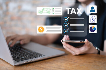 Tax calculate financial accounting income investment economy business budget money government finance inspecting return online payment digital taxation pay service calendar tax day banking concept