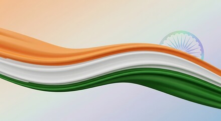 Abstract illustration of wavy orange, white, and green bands.