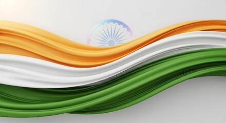 Abstract background with orange, white, and green waves.