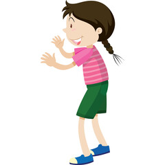 A Young Girl With Brown Hair Braided Wearing A Pink Striped Shirt And Green Shorts Poses Happily On A Transparent Background