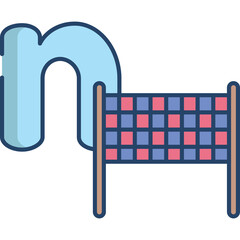 Light Blue Letter N with Volleyball Net Icon on Transparent Background