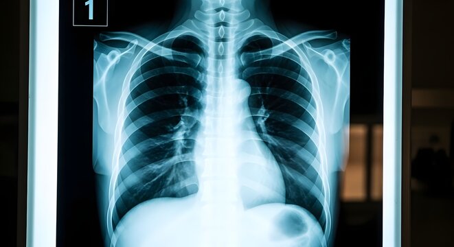 Medical radiology chest x-ray image for healthcare diagnostic and educational purposes - Powered by Adobe